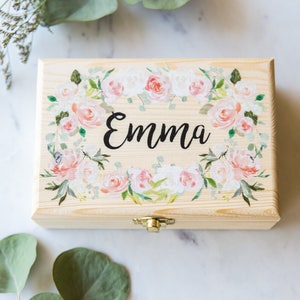 Flower Girl or Bridesmaids Gift Box Jewelry Box Personalized Name, Wooden Box for Wedding Bridal Party Gift Name Box Item JBF340 image 2