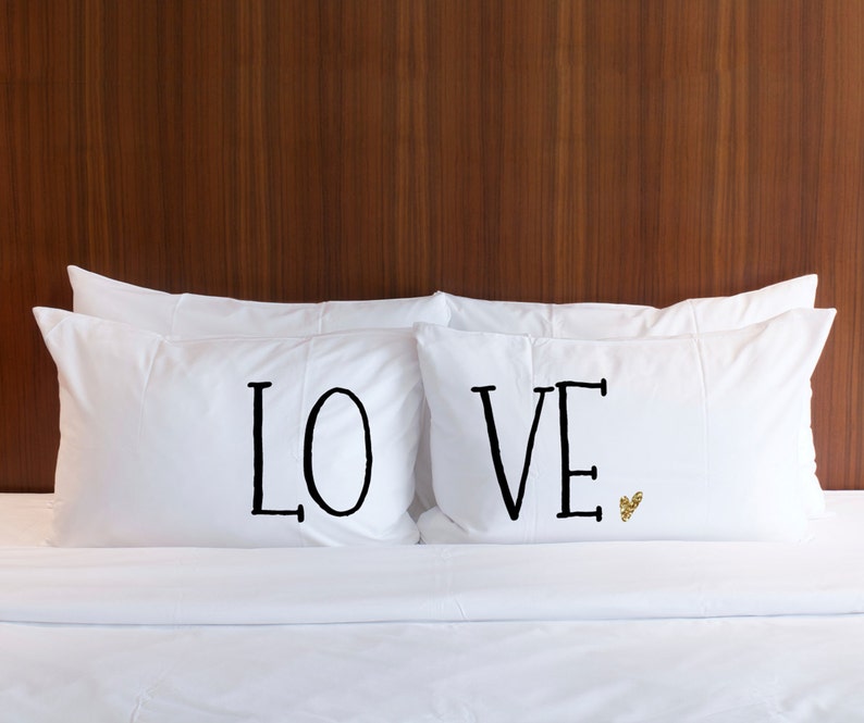 Pillowcases Gift for Couples Love Pillow Case Black Gold Etsy