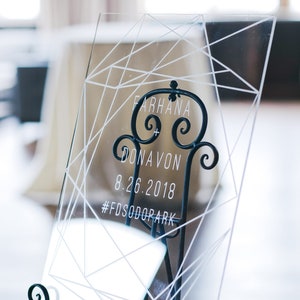 Wedding Welcome Sign Clear Acrylic Glass Look Welcome Sign, Geometric Lines Modern Minimalist Acrylic Wedding Sign Item GCW640 image 3