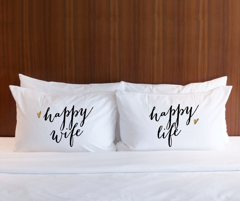 Pillowcases Gift for Couple Happy Wife Happy Life Pillow Case Etsy