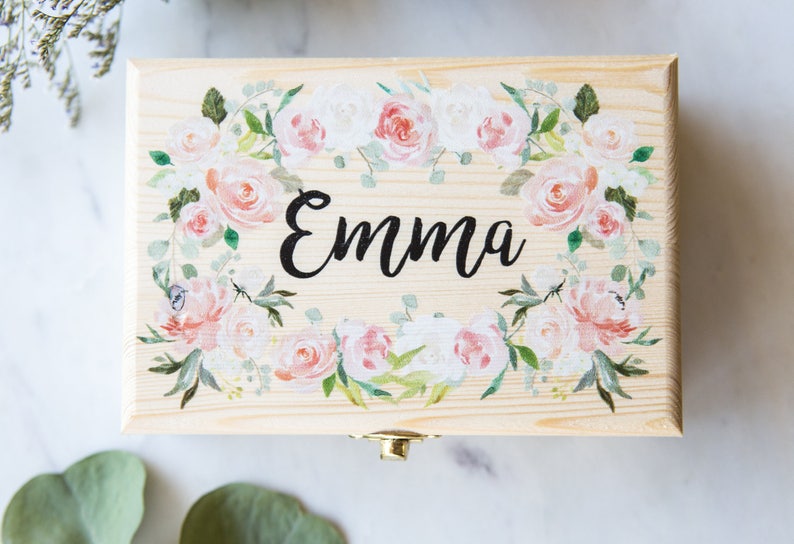 Flower Girl or Bridesmaids Gift Box Jewelry Box Personalized Name, Wooden Box for Wedding Bridal Party Gift Name Box Item JBF340 image 5