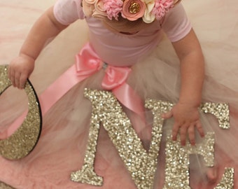 ONE Sign First Birthday Sign in Glitter - Wooden ONE Letters First Birthday Princess Birthday Decor in Glitter One Letters ( Item - LON100 )
