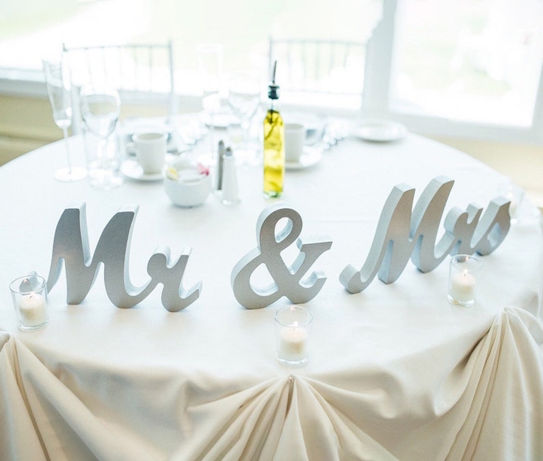 Gold Mr and Mrs Sign Wedding Sweetheart Table Decor Mr & Mrs Wooden Letter Large Thick Mr and Mrs Wedding Sign Item MTS100 image 7