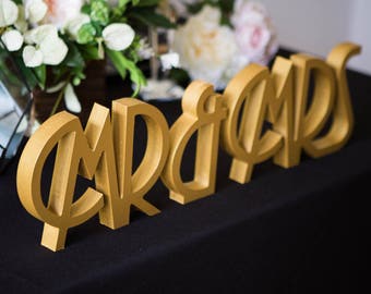 Mr and Mrs Wedding Signs for Wedding Sweetheart Table, Art Deco Vintage Mr and Mrs Letters Large Thick Gatsby Style Mr & Mrs (Item - MTG100)