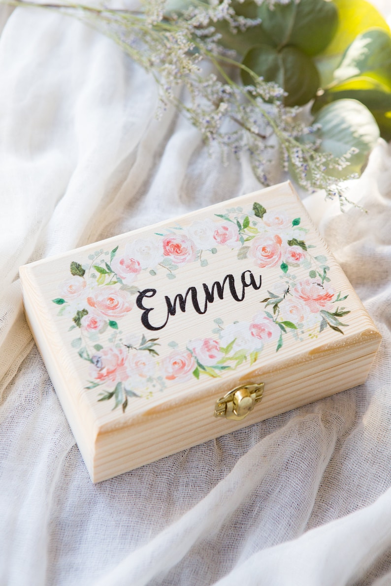 Bridesmaids Gift Box Jewelry Box Personalized Name Flower Girl Gift Wooden Box Wedding Bridal Party Gift Name Box Wedding (Item - JBF340)