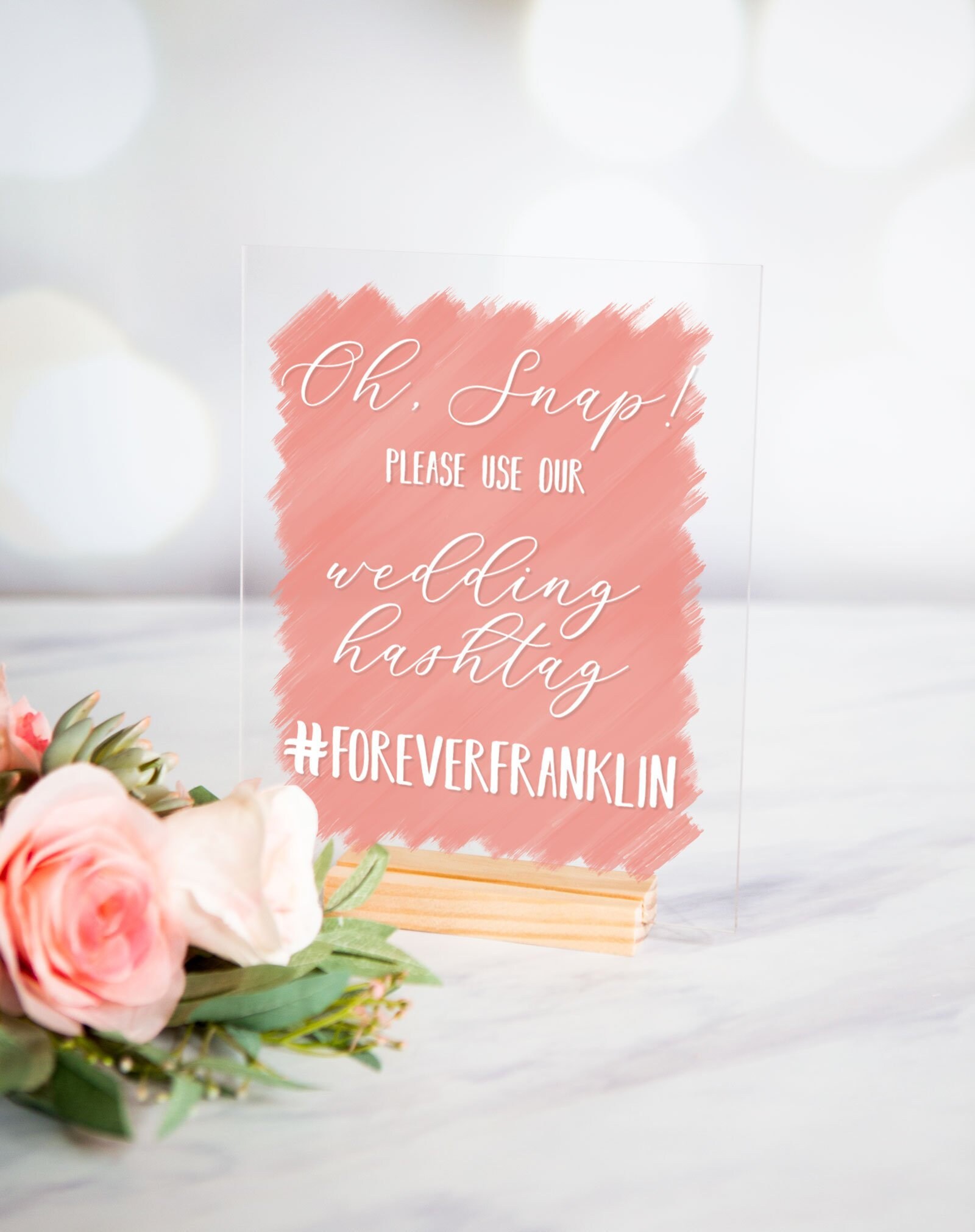Blush Rose Gold & Lilac Social Media Hashtag Photos Personalised Wedding Sign 