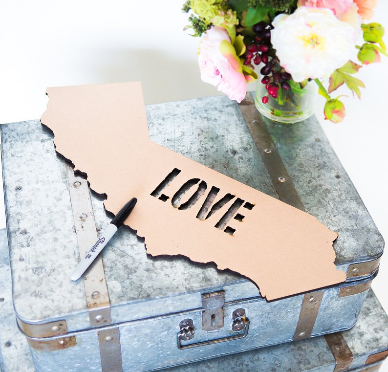 Wedding Guest Book State Shape Guestbook Sign Large Wooden Guestbook Home State Cutout for Guestbook Wedding Decor Item GBS200 image 1