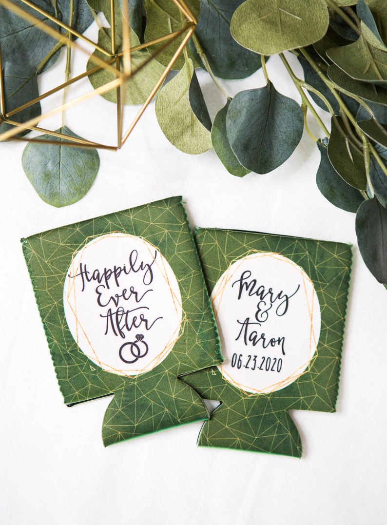 Item - GRK800 Personalized Geometric Style Wedding Favors Personalized Drinks Wedding Favors Bottle or Can Wedding Favor Drink Holders