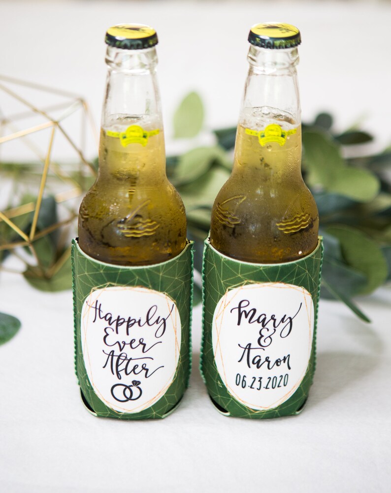 Item - GRK800 Personalized Geometric Style Wedding Favors Personalized Drinks Wedding Favors Bottle or Can Wedding Favor Drink Holders