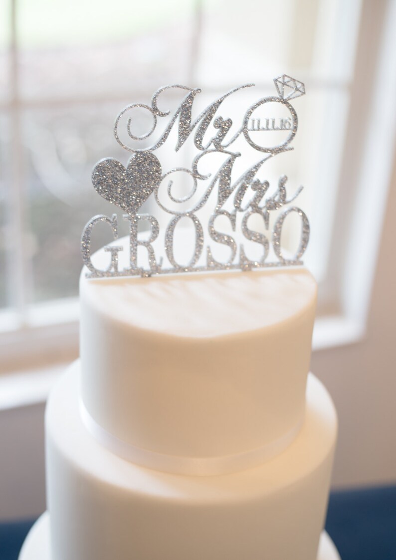 Last Name Cake Topper Wedding Dessert Decoration Item - CPR800 Wedding Cake Topper Personalized Mr /& Mrs Customized in Glitter