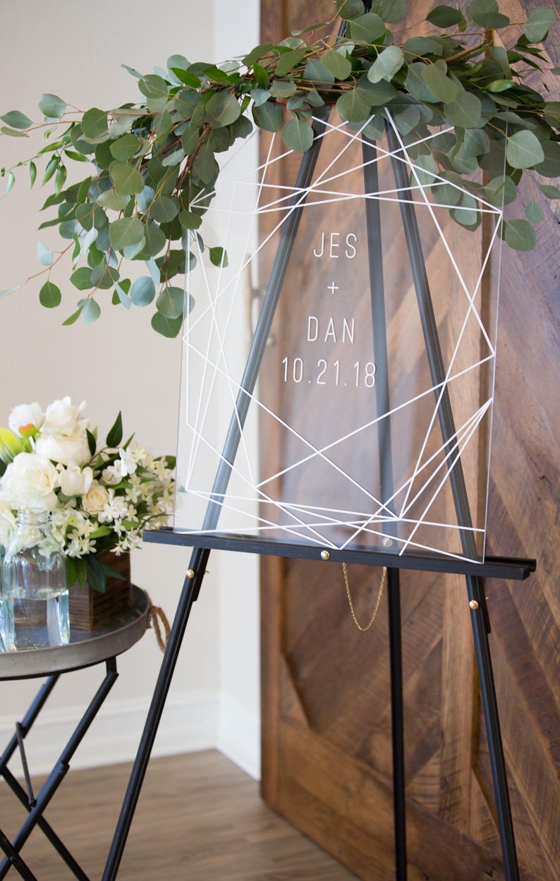 Wedding Welcome Sign Clear Acrylic Glass Look Welcome Sign, Geometric Lines Modern Minimalist Acrylic Wedding Sign Item GCW640 image 8