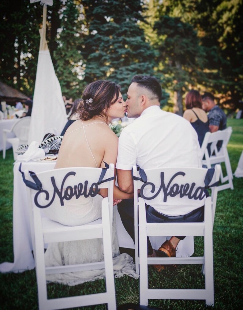 Novia And Novio Chair Signs For Wedding Hanging Chair Signs Wooden Wedding Signs Bride Groom Spanish Wedding Sgns Item Lnn200