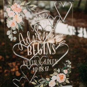 Wedding Welcome Sign Clear Acrylic Glass Look Sign Acrylic Wedding Sign Adventure Begins Quote, Modern Wedding Glass Look Item LFL142 image 6