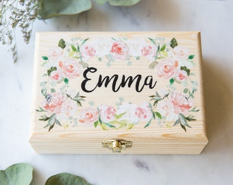 Flower Girl or Bridesmaids Gift Box Jewelry Box Personalized Name, Wooden Box for Wedding Bridal Party Gift Name Box (Item - JBF340)