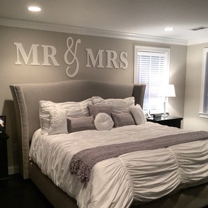 Mr & Mrs Wall Letters Above the Bed Sign Bedroom Decor Letters for Wall Decor for Couples Farmhouse Boho Just Married Decor (MMW100)