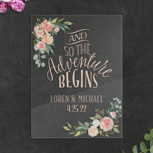 Wedding Welcome Sign Clear Acrylic Glass Look Sign Acrylic Wedding Sign Adventure Begins Quote, Modern Wedding Glass Look Item LFL142 image 9
