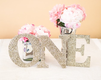 ONE Sign First Birthday Sign in Glitter - Wooden ONE Letters First Birthday Princess Birthday Decor in Glitter One Letters ( Item - LON100 )