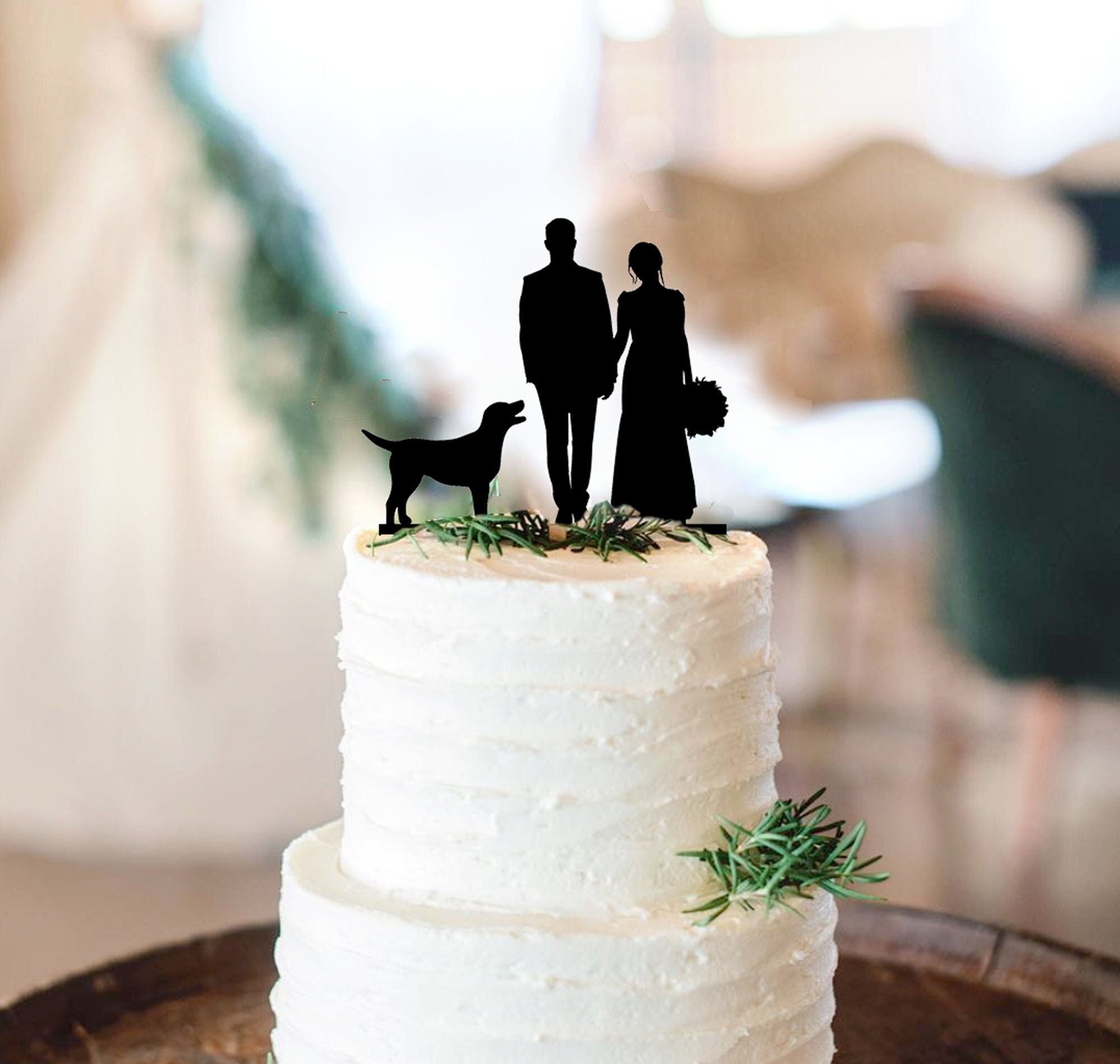 Pet Wedding Wedding Cake Topper with German Shepherd Cake Topper win Dog Bride and Groom Silhouette Wedding Cake Topper with Dog