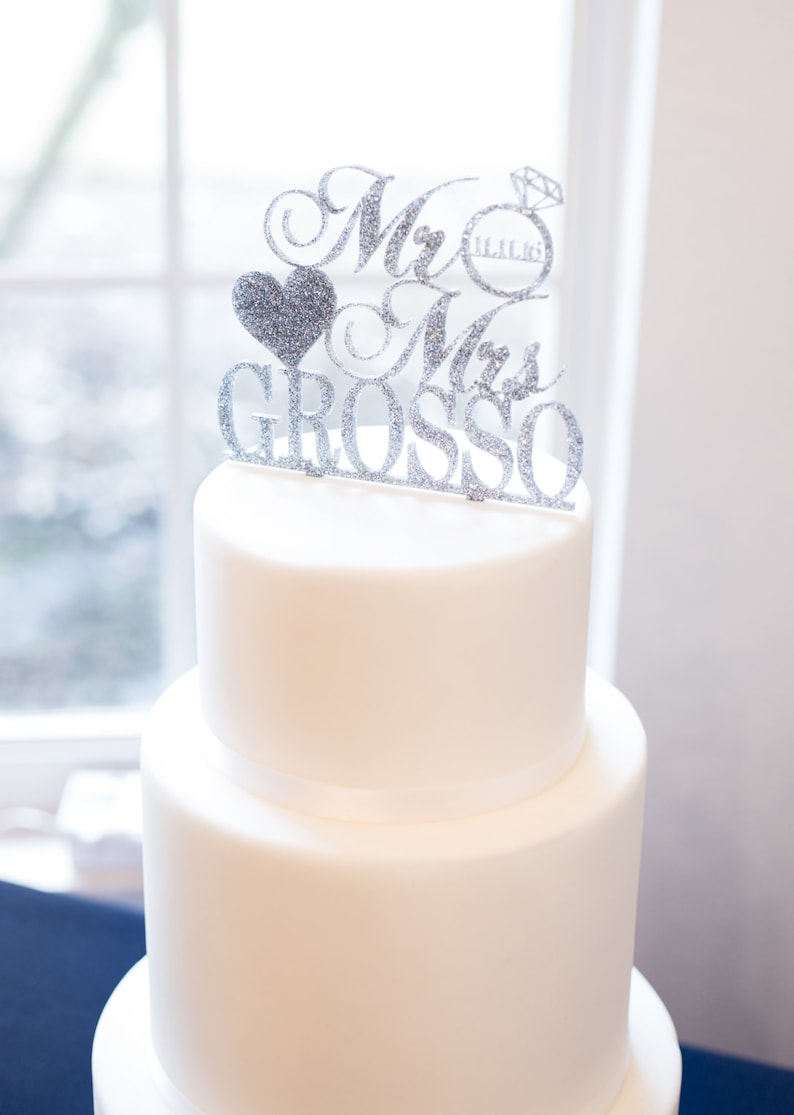 Last Name Cake Topper Wedding Dessert Decoration Item - CPR800 Wedding Cake Topper Personalized Mr /& Mrs Customized in Glitter