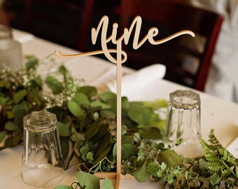 Standing Table Number Sticks Signs for Wedding & Party Table Decor, Tall Word on Sticks and Stands Painted Wooden Numbers (Item - LNS150)