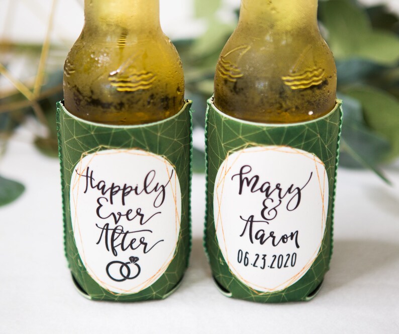 Item - GRK800 Personalized Geometric Style Wedding Favors Personalized Drinks Wedding Favors Bottle or Can Wedding Favor Drink Holders