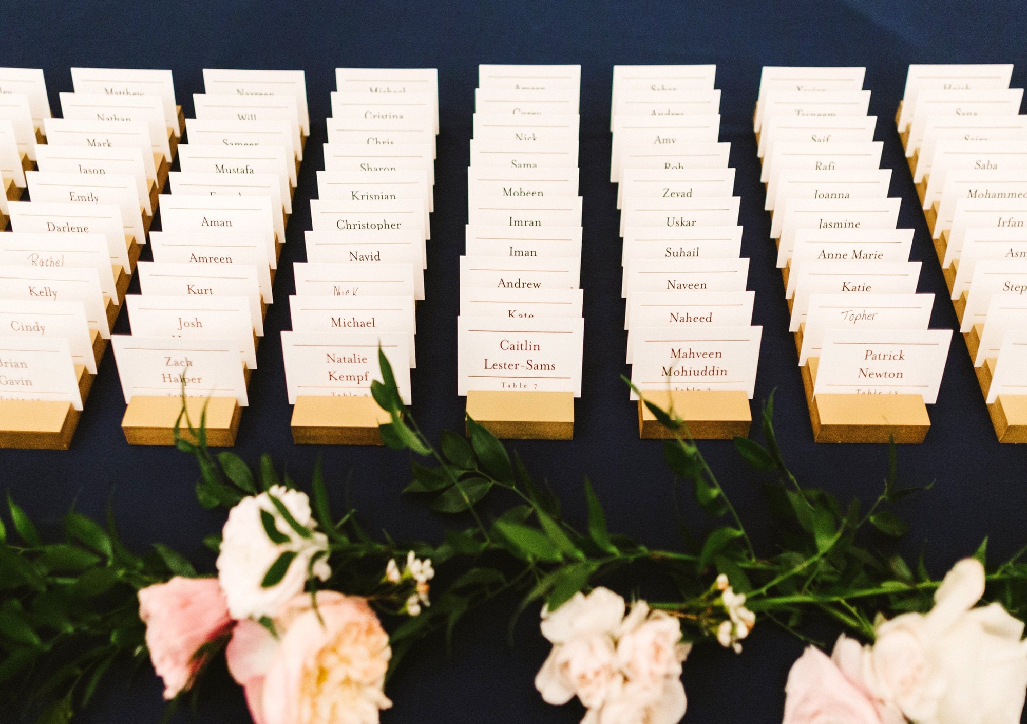 Set of 10. Personalised wooden wedding name place cards; flowers; anniversary 