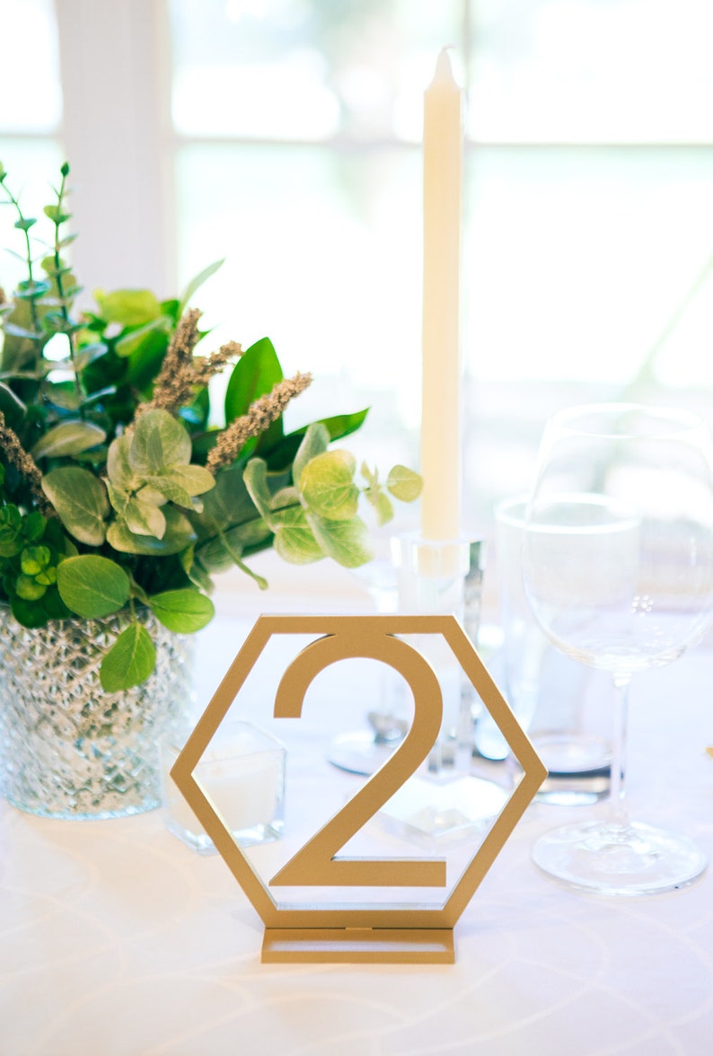 Geometric Table Numbers For Wedding Gold Laser Cutout Hexagon Etsy
