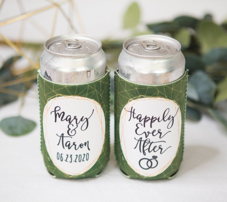 Item - GRK800 Personalized Geometric Style Wedding Favors Personalized Drinks Wedding Favors Bottle or Can Wedding Favor Drink Holders