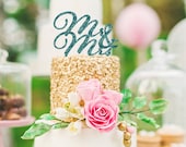 Cake Topper Mr and Mrs Wedding, Glitter or Wooden Cake Topper in Calligraphy Style for Wedding or Party, Shower or Event (Item - CTM800)