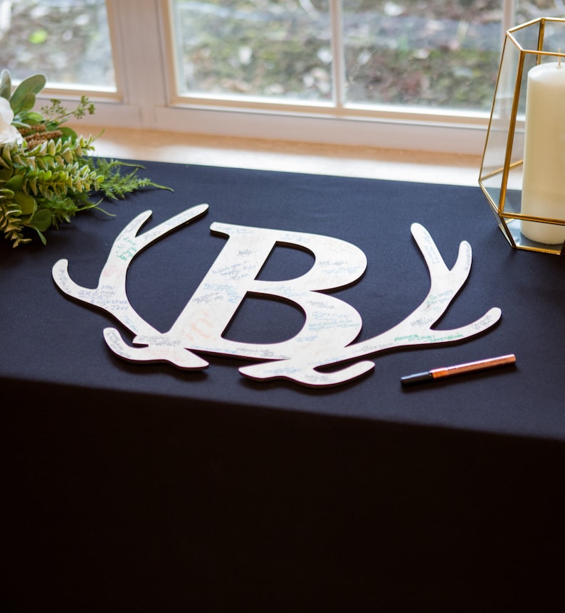Wedding Guest Book Wooden Letter in Antlers Boho Style Wooden Etsy
