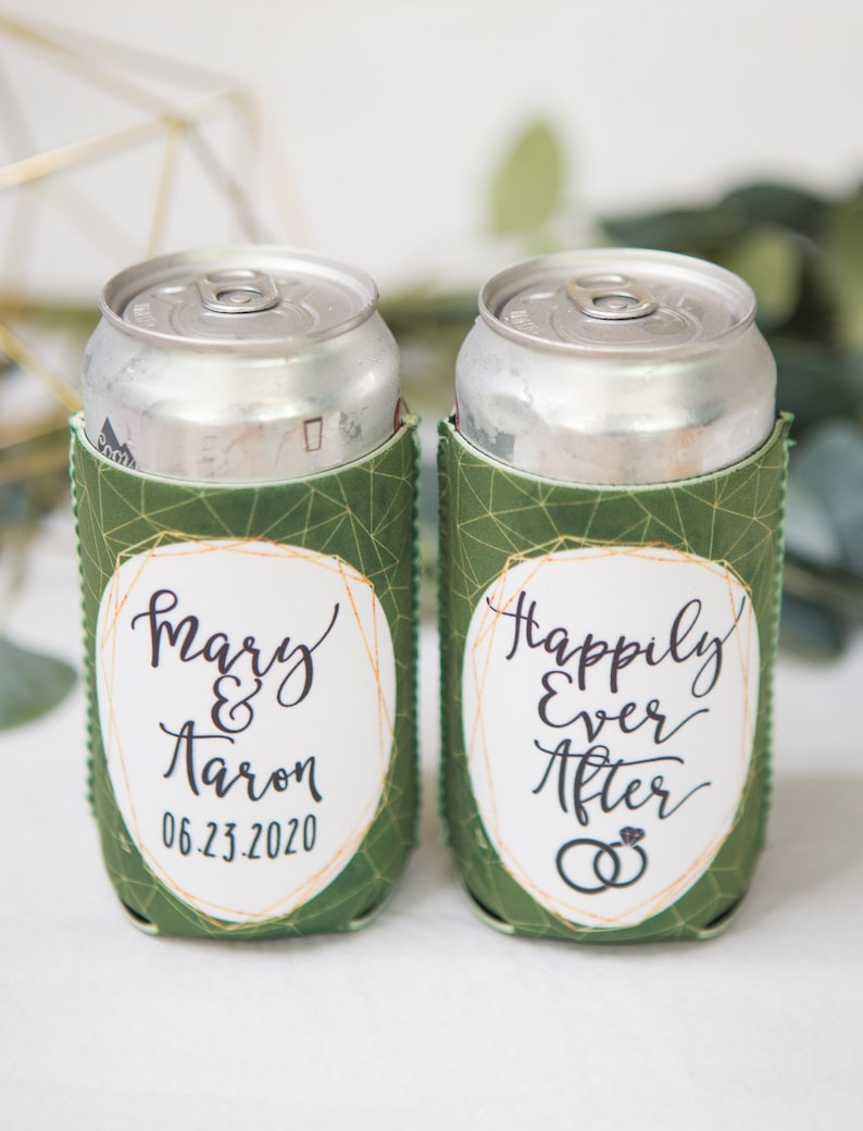 Item - GRK800 Personalized Geometric Style Wedding Favors Personalized Drinks Wedding Favors Bottle or Can Wedding Favor Drink Holders