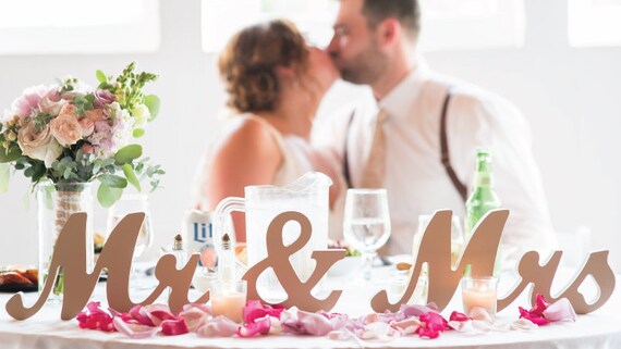 thumbnail image 2 of Mr & Mrs Wood Sign Wedding Decor - Silver Glitter Letters For Reception Table 2 of 13