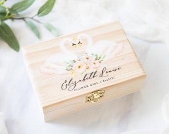 Wooden Box for Wedding Bridal Party Gift Box，Bridesmaids Gift Box Flower Girl or Bridesmaids Gift Box Jewelry Box Mauve Personalized Name