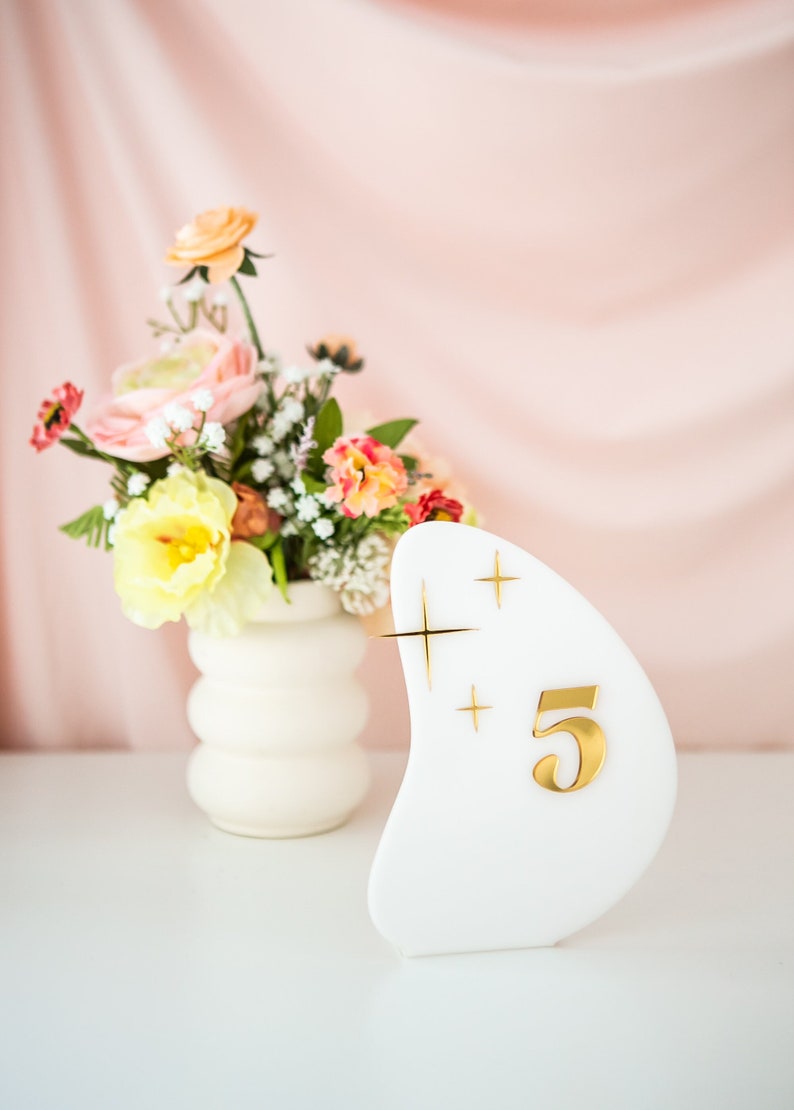 Retro Wedding Table Numbers Midcentury Mod Wedding Table Number Sign Wedding Centerpiece Modern Minimalist Acrylic Table Number RTB123 image 5