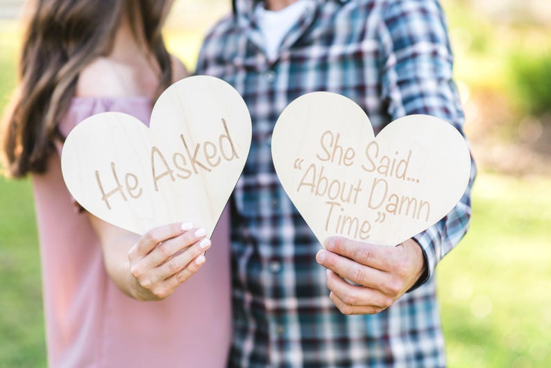 Engagement Sign Photo Prop Wooden Hearts He Etsy