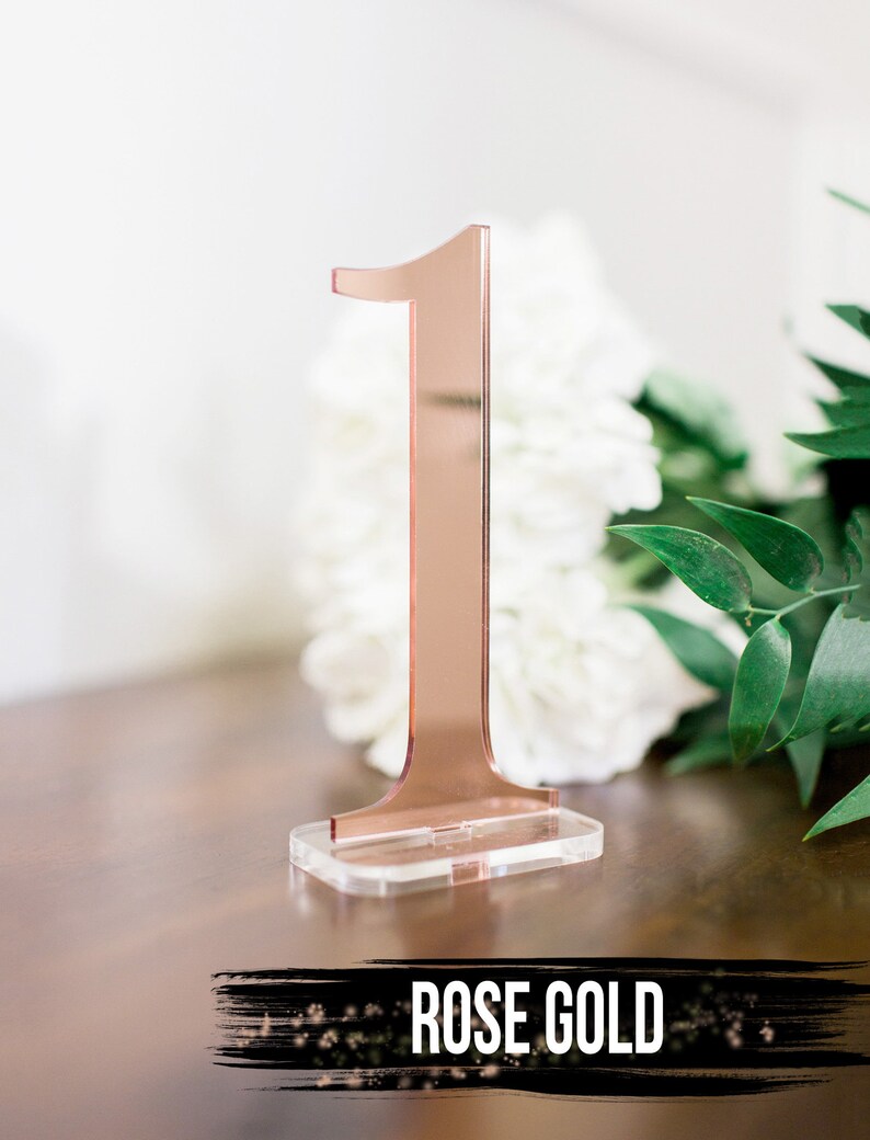 Wedding Table Numbers Rose Gold Table Numbers Wedding Party or Event, Gold Mirror or Silver Wedding Centerpieces, Wedding Signs ACR100 Bild 1