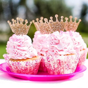 Cupcake Toppers Princess Crown Birthday Party, Set of 12, Gold Glitter ...