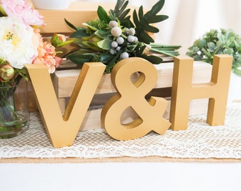 Wedding Sign sWooden Letters 3 Piece Set Standing Wood Letters Wedding Table Signs Decoration Wood Letter Initials Ampersand (INI400)