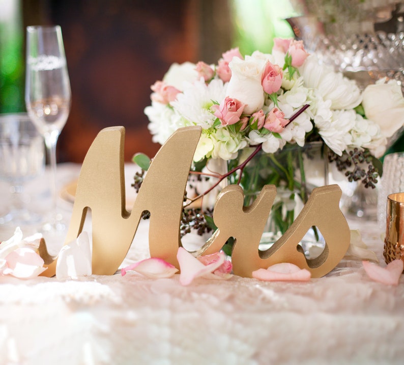 Gold Mr and Mrs Sign Wedding Sweetheart Table Decor Mr & Mrs Wooden Letter Large Thick Mr and Mrs Wedding Sign Item MTS100 image 9