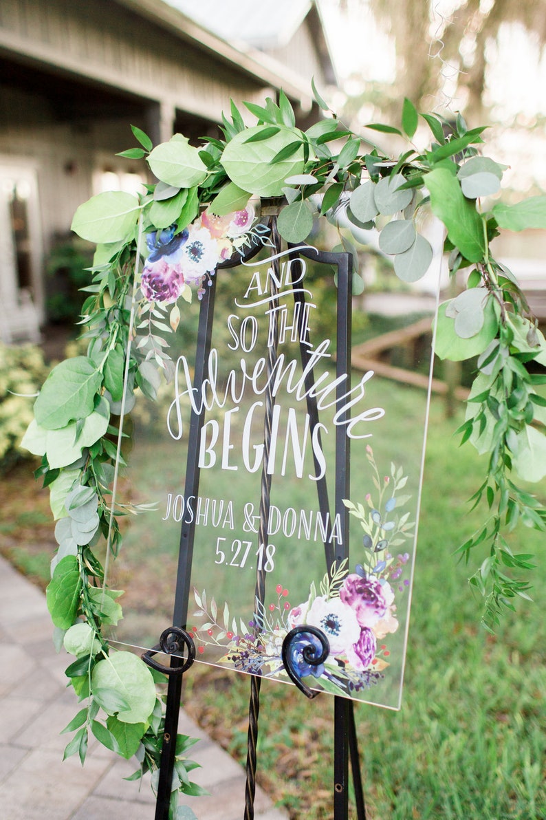 Wedding Welcome Sign Clear Acrylic Glass Look Sign Acrylic Wedding Sign Adventure Begins Quote, Modern Wedding Glass Look Item LFL142 image 10