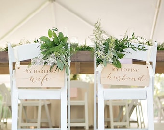 Wedding Chair Signs for Bride & Groom at Sweetheart Table, Wooden Wedding Signs Chic Boho Style, Wood Chair Decor (Item - DWL100)