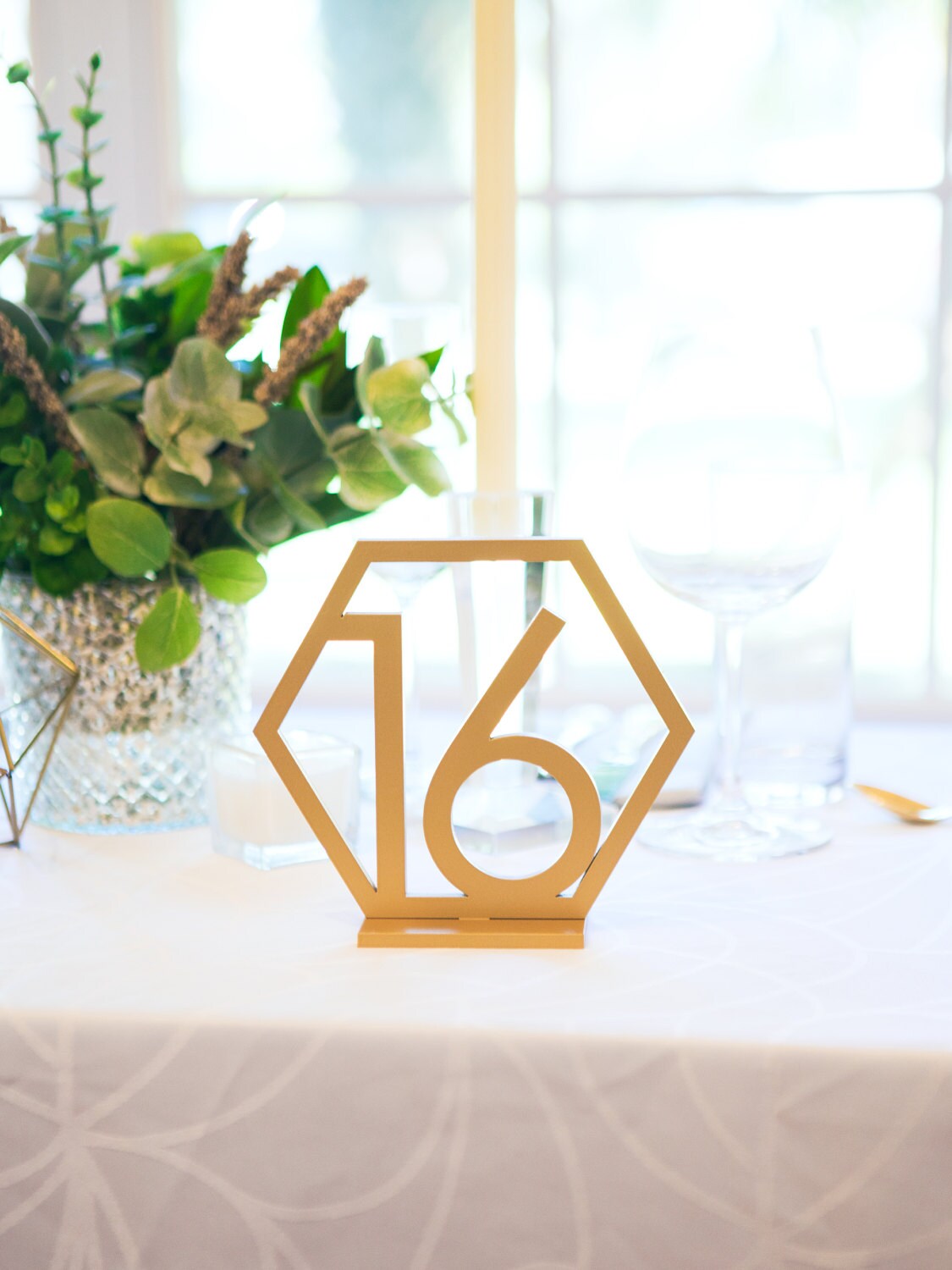 Geometric Table Numbers For Wedding Gold Laser Cutout Hexagon Etsy