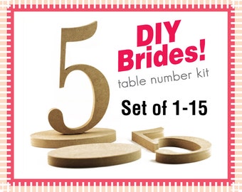 1-15 Wooden Numbers - Do It Yourself Wedding Table Number Kit - Unfinished Wood Numbers DIY015