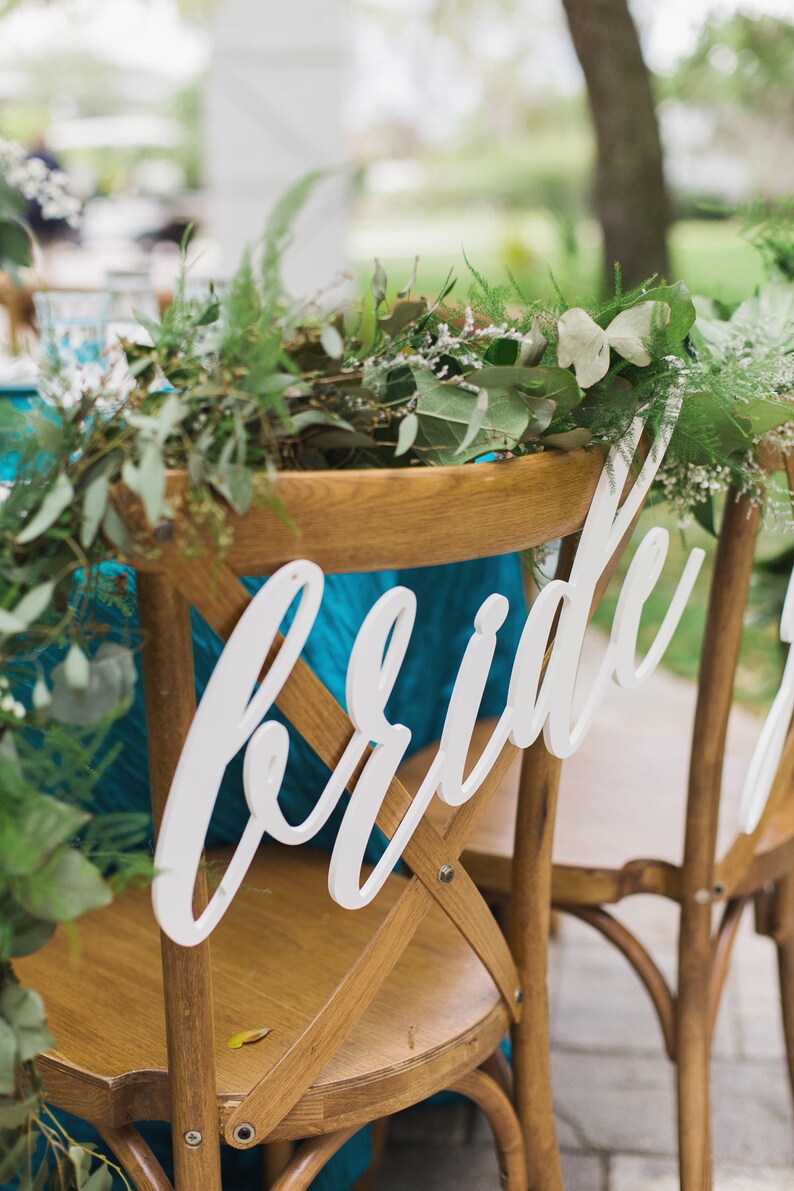 Bride and Groom Chair Signs for Wedding, Hanging Chair Sign Wooden Wedding Signs Bride & Groom Large Calligraphy Chair Signs Item BGL100 image 2