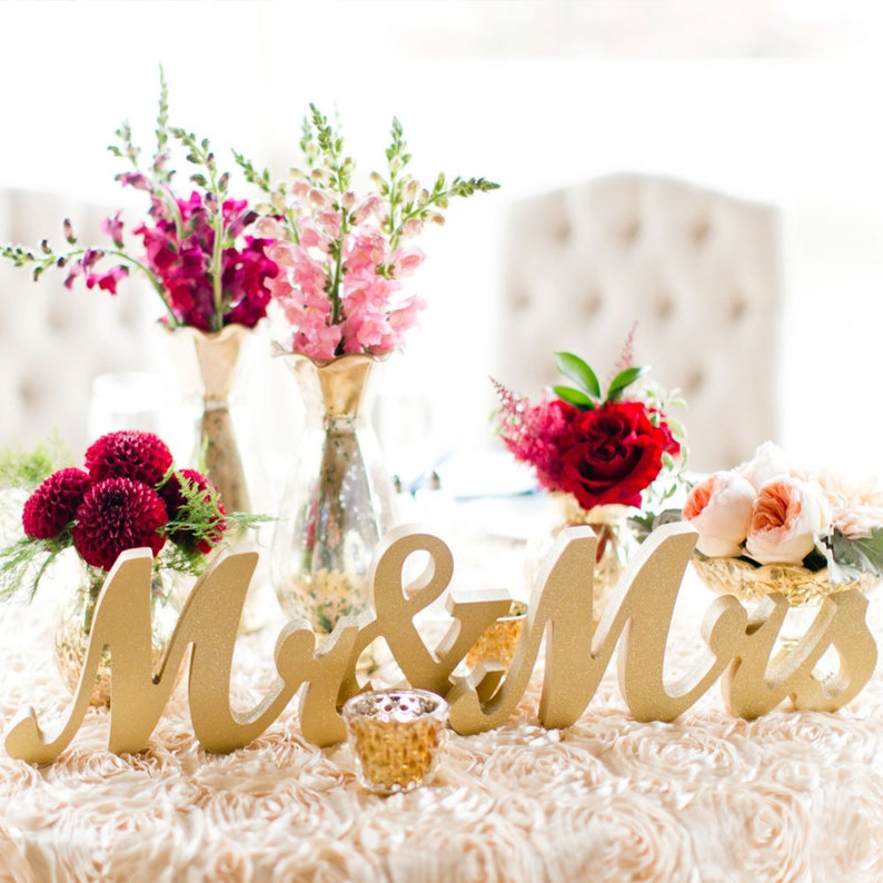 Gold Mr and Mrs Sign Wedding Sweetheart Table Decor Mr & Mrs Wooden Letter Large Thick Mr and Mrs Wedding Sign Item MTS100 image 8