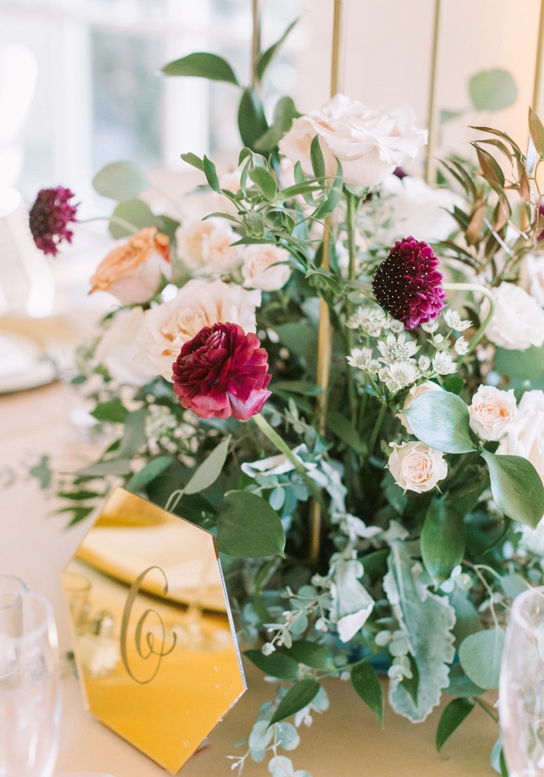 Wedding Table Numbers Gold Mirror Hexagon Numbers for Wedding Etsy