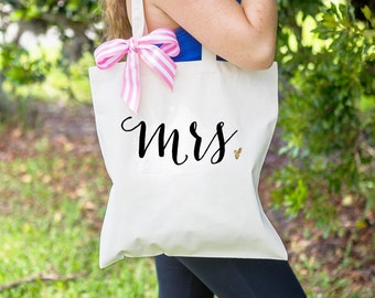 Gift for Bride or Wife Mrs Bag for Wedding Bridal Shower Gift, Tote Bag for Newlywed or Anniversary Tote Bag for Mrs ( Item - BMR300)