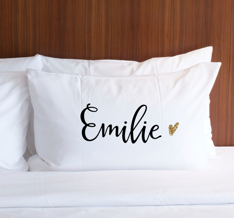 Pillowcase Personalized Name Pillow Gift Black Design Gold Etsy