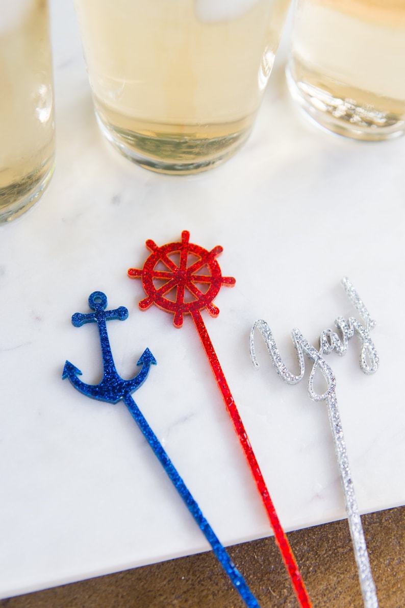 Party Stir Sticks, Nautical Party Drink Stirrer Party Favor Bar Decor, Beach or Lake Sailing Wedding or Party Shower Item NSS110 image 2