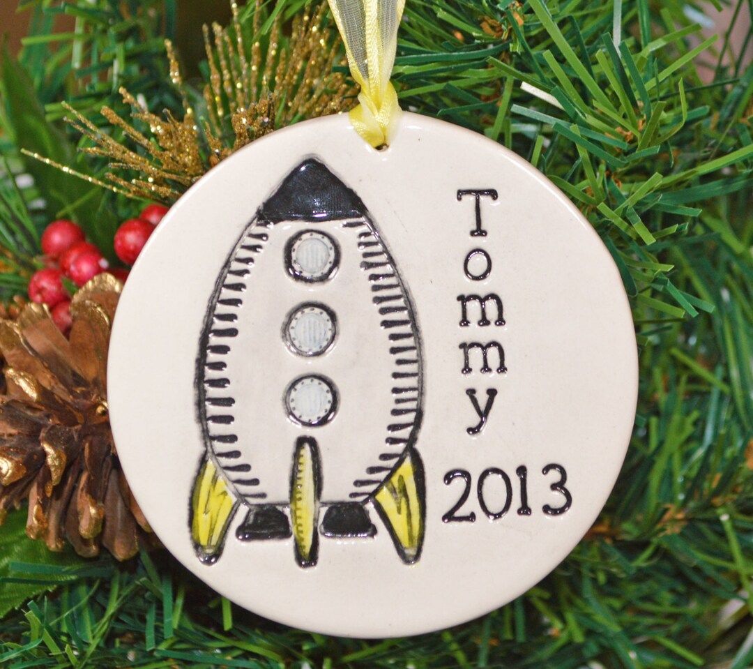 Personalized Rocket Ship Christmas Ornament: Ceramic Keepsake - Etsy